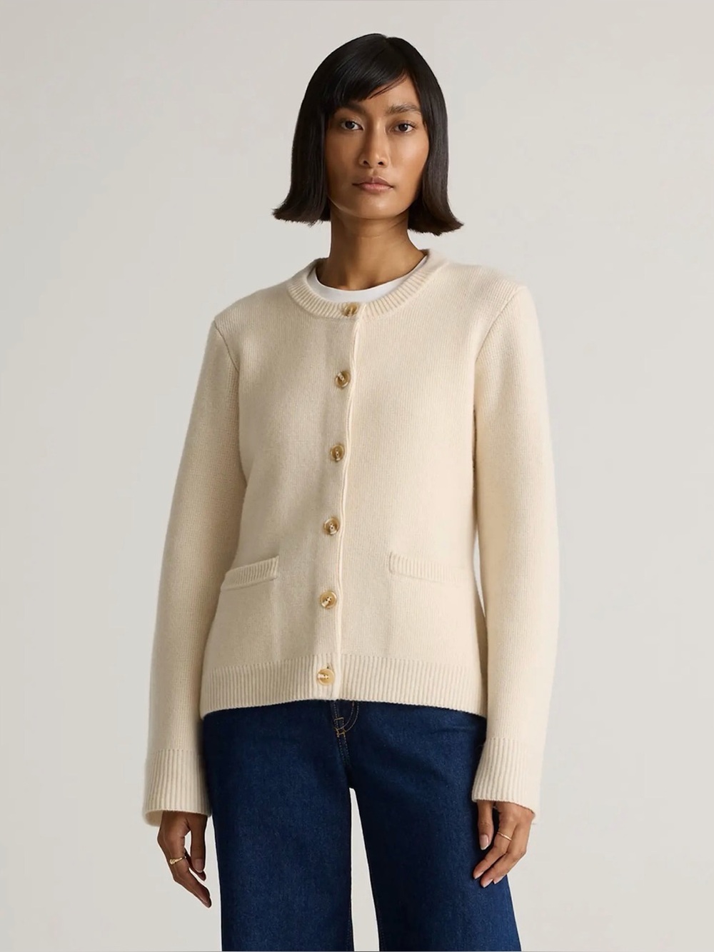 Quince Mongolian Cashmere Structured
Cardigan Ivory